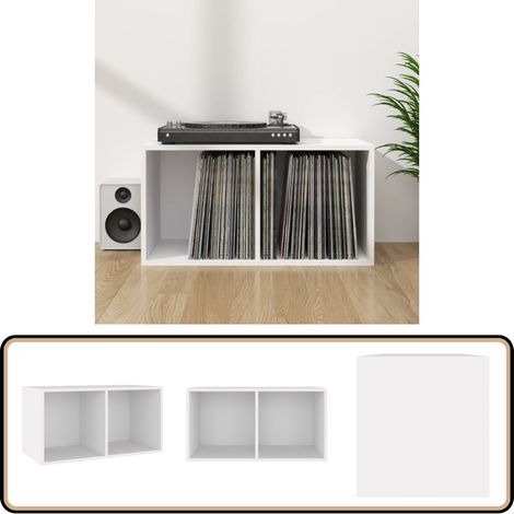 Boîte de rangement vinyles Blanc 71x34x36 cm Bois d'ingénierie - Boîte De Rangement Vinyle - Meuble Rangement Disque Vinyle - Rangement Lp - Coffret Vinyl - Protection Disque Vinyle