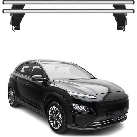OMAC Barres de toit transversales en aluminium pour Hyundai Kona Electric I 2018-2023 – Antivol – Rainure en T – Testées City Crash – Charge Max 50 kg Argent (1/4)
