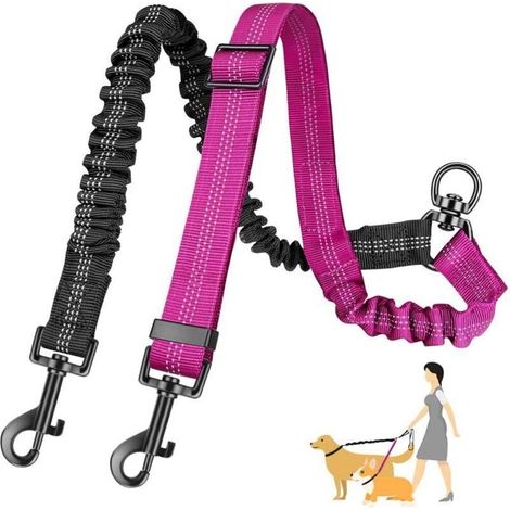 Laisse double pour chiens anti-nœuds, pivotante à 360°, réfléchissante et réglable : séparateur de fils pour deux chiens en formation (1/4)