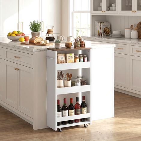 Desserte Cuisine Roulettes 4 Niveaux, Rangement Mobile, 40x20x84 cm, Blanc (1/5)