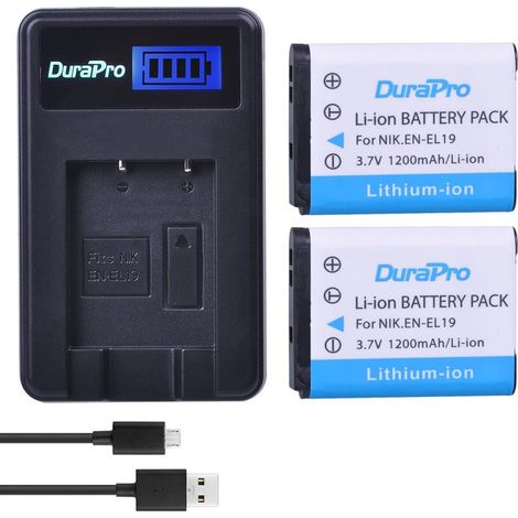 2Pcs 3.7V 1200mAh EN-EL19 en EL19 Camera Battery + LCD USB Charger for S2600 S2700 S3100 S3500 S4100 S4150 S4400 S5200 S6400 S6900 (1/5)