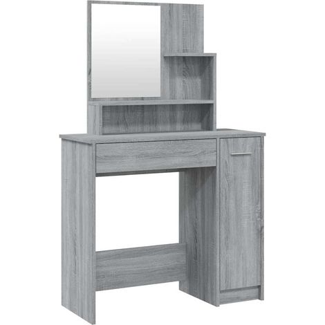 Maison Exclusive - Tocador con espejo color gris sonoma 86,5x35x1 (1/5)