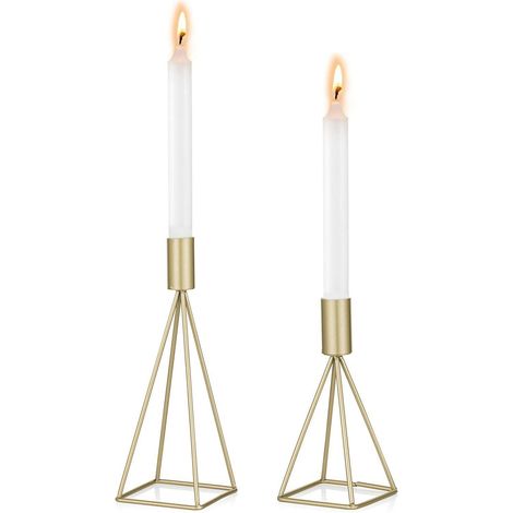 Kerzenständer 2er Set Gold, Metall Kerzenhalter mit unterschiedlichen Höhen, Vintage Tischdeko (1/5)