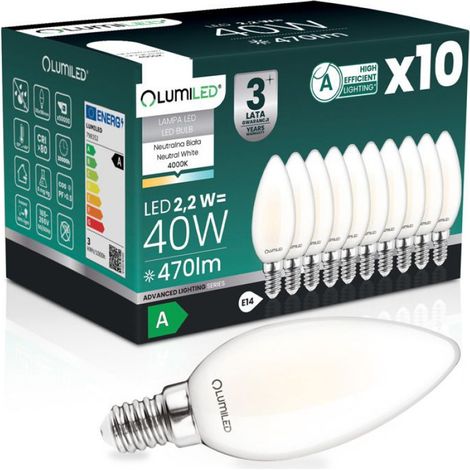 Ampoule Led E14 - 2,2 W - 470 Lm - 4000 K - Culot B35 - Filament 360° - Classe Énergétique A - Lot De 10 (1/5)