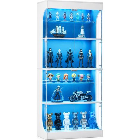 CHICFURN Vitrina de cristal 80 x 35 x 165 cm blanca con LED, almacenamiento y puerta acristalada (1/5)