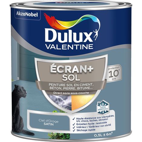 Ecran+ Sol - Peinture solvantée pour sols Intérieur et Extérieur - Ciment, béton, dalles, parquets et escaliers - Satin Ciel d'Orage 0,5 L - Dulux Valentine