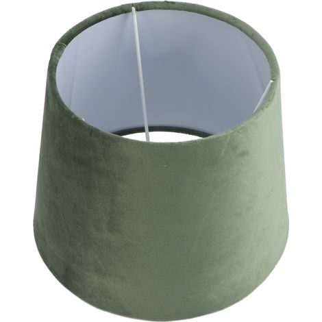 Abat-jour conique en tissu, petit modèle, pour lampe de table ou lampadaire, double usage E27/E14, fabriqué artisanalement, vert armée. (1/5)