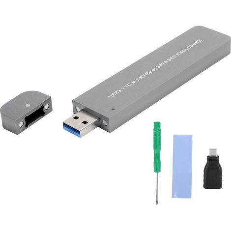 Boîtier disque dur USB 3.1 en aluminium pour SSD M.2 NVMe/SATA, adaptateur réseau LM-915 (1/5)
