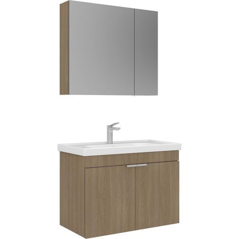Waschtisch-Set mit Spiegel (2-teilig) "Desna 80" – 80 x 45 x 58 cm – Eiche (1/5)