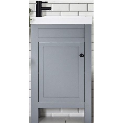 Milano Aston Light Grey 400mm Bathroom Cloakroom Vanity Unit with Basin and Round Handle - Black Handle (1/5)