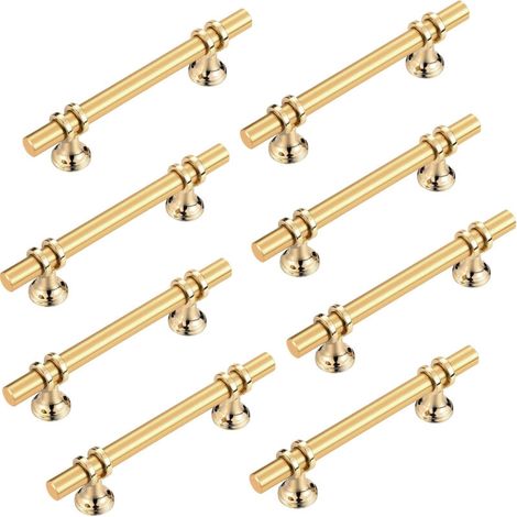 Lot de 8 poignées d'armoire dorées en acier inoxydable,Poignées de tiroir modernes pour armoires de cuisine, commodes de salle de bain et portes de garde-robe (centre des trous de 96 mm)