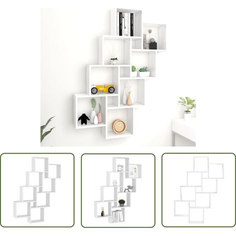 The Living Store Étagère murale cube Blanc 90x15x119 cm Bois d’ingénierie - Étagère Murale - Étagère Cube - Rangement Mural - Décoration Murale - Meuble Blanc (1/5)