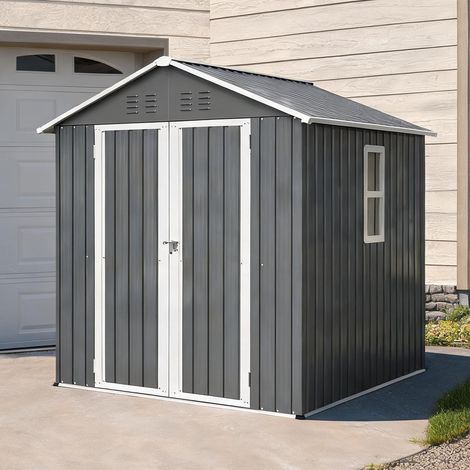 Abri de jardin en métal gris avec fenêtre et aérations (1/5)