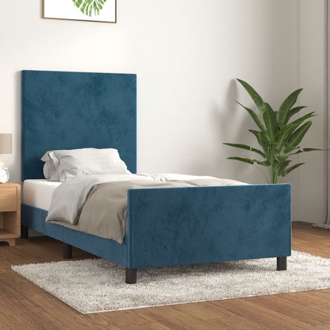 Lit adulte Contemporain avec tête de lit Cadre de lit Bleu foncé 100x200 cm Velours 51148 (1/5)
