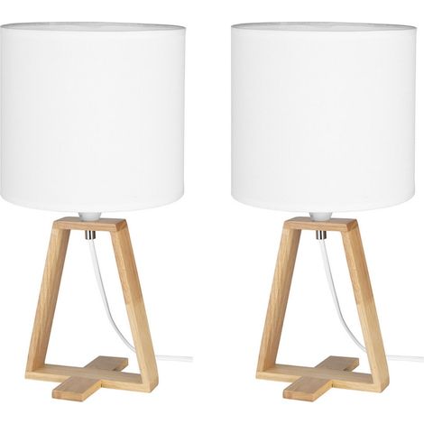 Lampe de table nordique 2pcs – Bois naturel et abat-jour textile blanc – Culot E27 – Pour ambiance chaleureuse et lecture – Forlight (1/5)