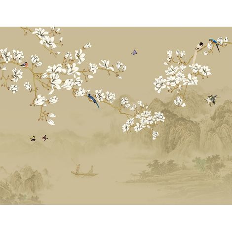 Papier peint panoramique - Fleurs Oiseaux - 130 cm x 100 cm (1/2)