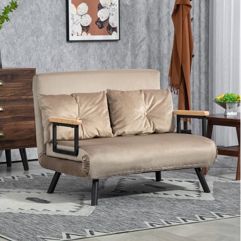 Sofá cama convertible de 2 plazas 102 x 73 x 81 cm, respaldo 5 posiciones, beige claro HAVRYA (1/5)