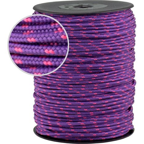 Corde de drisse fluorescente 3mm 100m - violet fuchsia, nylon haute ténacité, 1200-1400 kg, résistante