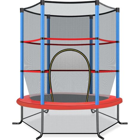 COSTWAY Trampolino Elastico da Giardino per Bambini, con Struttura in Acciaio Resistente,Rete di Sicurezza e Cusicnetti Antiscivolo, Portata Massima 45 kg, Ø165 cm (Blu) (1/5)
