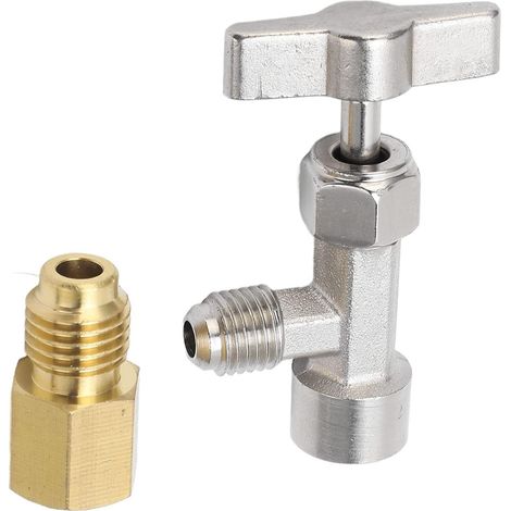Vanne de Robinet Auto Obturante, R134A Filetage 1/4in 1/2in Distributeur de Réfrigérant en Acier Inoxydable Ouvre Boîte avec Adaptateur de Réservoir pour Remplissage des Systèmes AC de Véhicule (1/5)