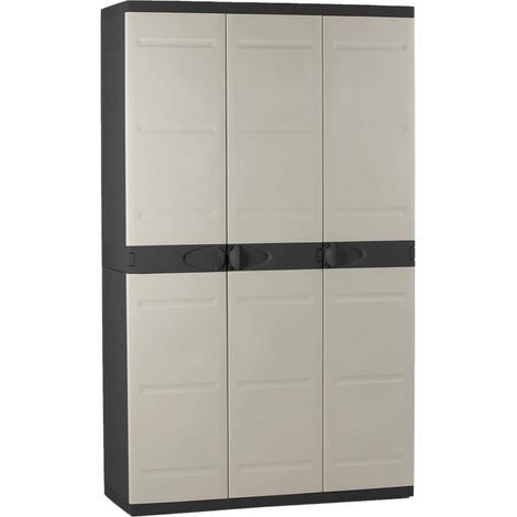 Pegane – Armoire de rangement 3 portes en résine noir/taupe – Dimensions L. 105 x P. 44 x H. 176 cm – Utilisation intérieure/extérieure – 4 étagères réglables