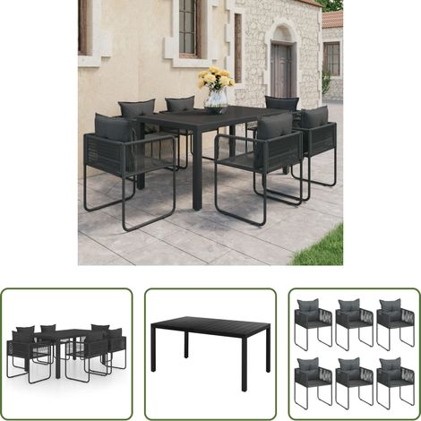vidaXL Terrassenset - 7-tlg. Garten-Essgruppe PVC Rattan Schwarz (1/5)