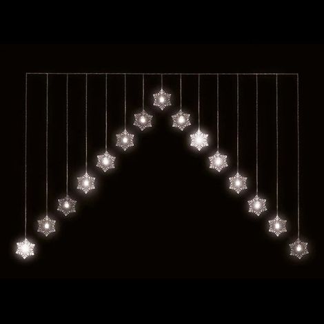 Christmas Indoor or Outdoor Snowflake 'V' Curtain Lights - Warm White - 15 Lights (1/2)