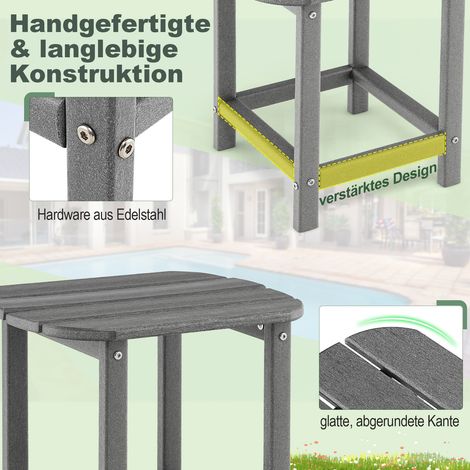 Table basse grise en HDPE résistant aux intempéries avec plateau spacieux et vis inoxydables pour jardin, terrasse et piscine (1/5)