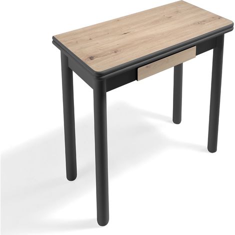 MOMMA HOME MESA DE COCINA DE MADERA - MODELO POMPEYA BLACK- MEDIDAS 80 X 40/80 X 78 CM (1/5)