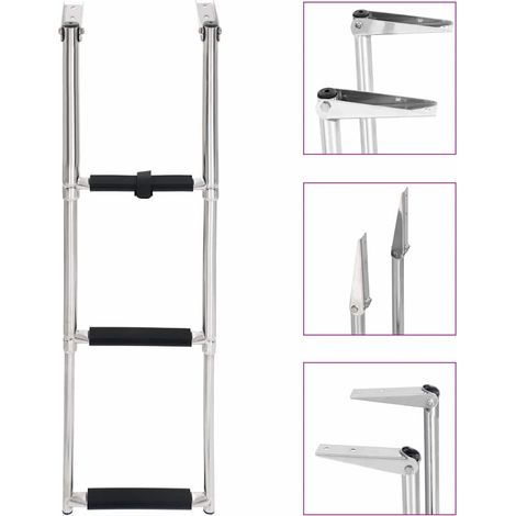 vidaXL Escalera de embarque plegable 3 peldaños acero inoxidable (1/5)