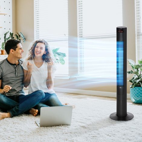 Ventilatore a torre silenzioso con telecomando, 117 cm, ventilatore oscillante a 70°, ventilatore a piantana con 4 modalità, 3 velocità, timer 12 ore, display a LED, nero