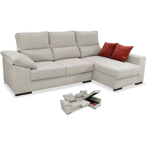 Sofá Chaiselongue a la derecha California tapizado arena, 263cm(ancho) 160cm(fondo) 102cm(altura).