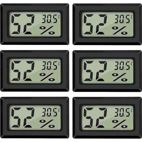 Mini Digital Thermometer and Hygrometer, Black (6-Pack - Square) (1/5)