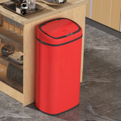 Hobag – Poubelle automatique 68L en acier rouge – Ouverture sans contact – Bague anti-glisse – Compatible sacs standards