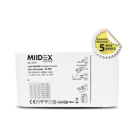 Alimentation pour LED 21-70VDC DALI2 PUSH 43W 350-1050mA - Garantie 5 ans Miidex Lighting® (1/4)