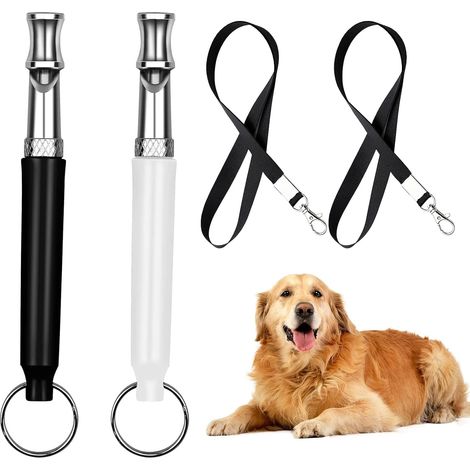 2 Pièces Sifflet Chien, Sifflets Ultrason Chien, Anti Aboiement Sifflet Dressage pour Le Rappel avec LanièRes, Silencieux, Fréquence Réglable pour La Plupart des Chiens (Black +White) (1/5)