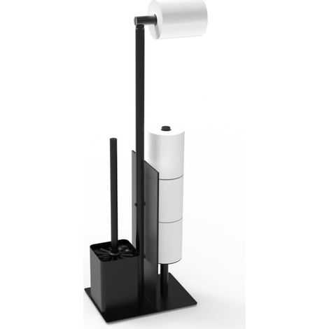 Porte-Rouleau de Papier Toilette sur Pied avec Brosse WC (Noir Mat) (1/5)