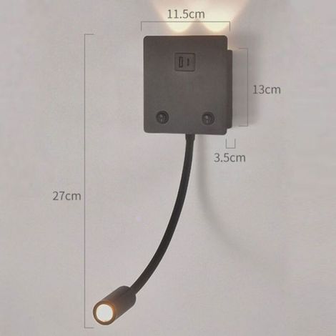 Applique Murale LED - Bras Réglable Tête Rotative - Interrupteur Intégré - Port USB Type-C - 1 Pièce (1/2)