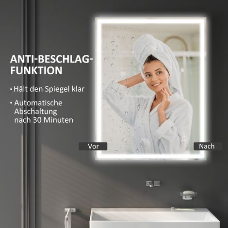 Miroir mural LED 90x70 cm avec éclairage, fonction mémoire, 3 températures de couleur, cadre argenté, miroir de salle de bain (1/5)