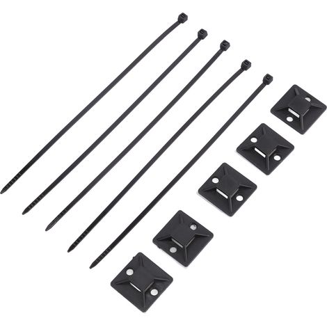 Lot de 200 colliers de serrage en nylon haute température, autobloquants et résistants, avec supports pour clôtures à câbles, 25 x 25 mm, noir. (1/5)