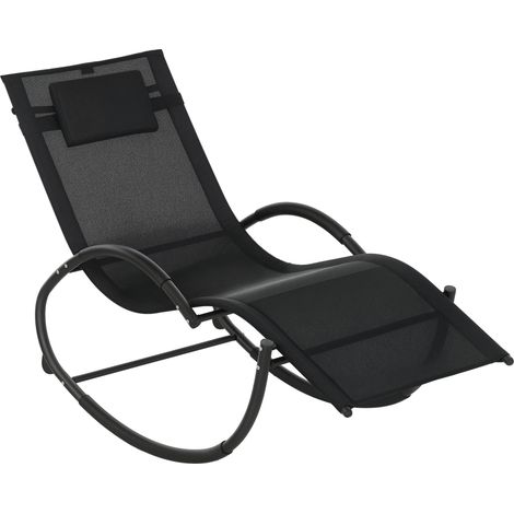 Chaise longue à bascule avec tétière utilisation extérieure intérieure noir pour profiter de moments de détente inoubliables dans votre espace extérieur préféré (1/5)