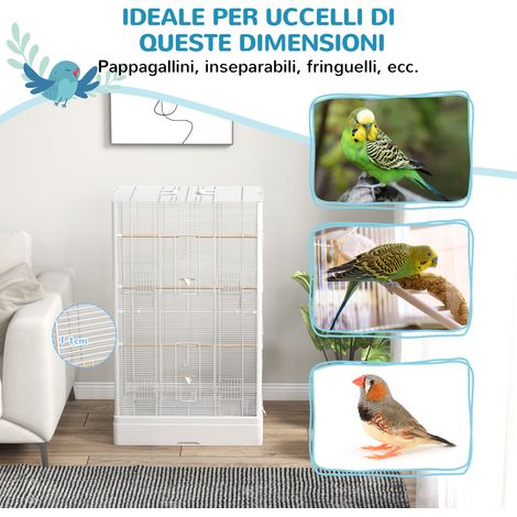 Cage à oiseaux avec plateau amovible et perchoirs, volière pour perroquet, 61 x 36,5 x 98 cm, blanche (1/5)