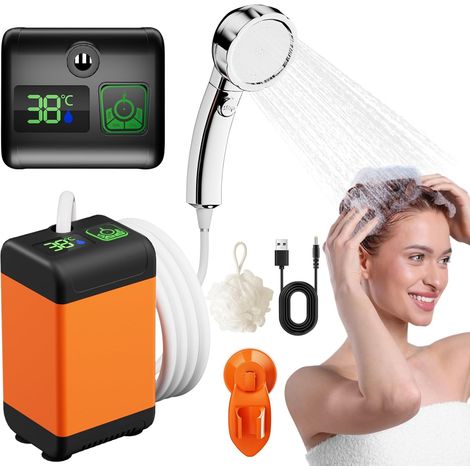 Doccia da campeggio, doccia da campeggio ricaricabile da 7800 mAh con display intelligente, tubo flessibile da 2 metri, doccia esterna per 180 minuti, potente aspirazione (1/5)