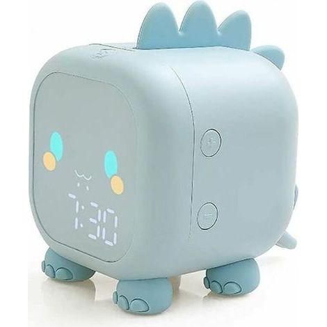 Réveil dinosaure mignon pour enfants, rechargeable par USB, affiche automatiquement l'heure, la date et la température, lampe de chevet avec fonction snooze et veilleuse à activation vocale. (1/3)