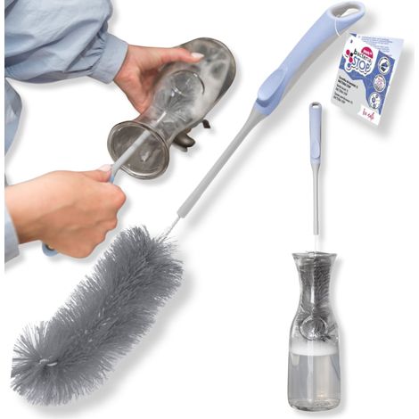 Goupillon Antibactérien Bacteria Stop Brosse Longue pour Nettoyage Bouteilles Gourdes Biberons et Vases Microparticules Argent Hygiénique Manche Ergonomique Gris Bleu Nettoyeur Accessoire Cuisine (1/5)