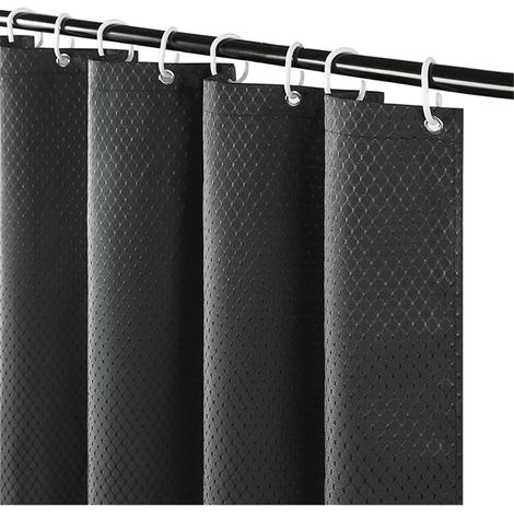 Crochets Rideau de Douche Anti Moisissure Tissu Imperméable et Lavable Épais Petits Rideaux en Foncé Gaufre po 12 180x180cm Polyester Gris (1/5)