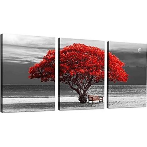 Moderne Leinwandbilder Wanddeko 3-teilig Baum Rot Natur 40x58cm (1/5)