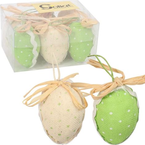 Set di 6 uova a pois verdi e bianchi - Decorazioni pasquali 6 cm (1/3)