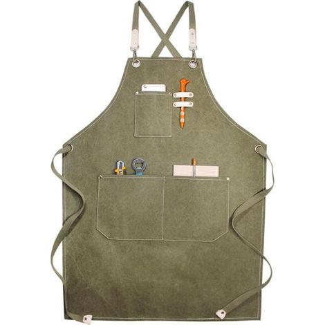 Strapazierfähige Arbeitsschürze Küchenschürze 1-teilig Verstellbare Schultergurte Canvas mit Taschen Dicke Canvas-Schürze Wasser und ölbeständig (1/5)