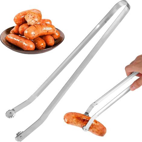 Pince à barbecue en acier inoxydable avec roulettes. Poignée durable pour retourner la viande, les saucisses et le bacon lors de la cuisson. Pince à saucisses en acier inoxydable sur roulettes. (1/5)